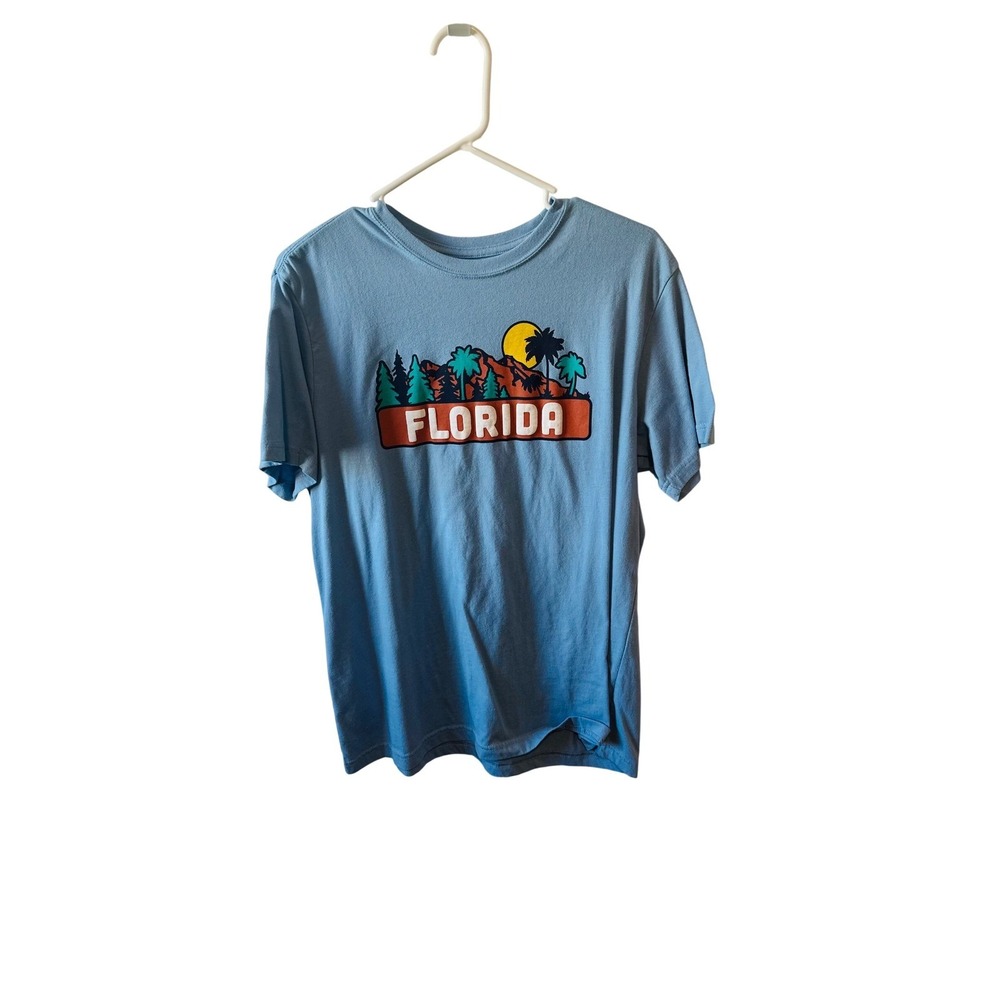 State‎ of Mine Florida Graphic T-Shirt Blue Mens Large Palm Trees Sun